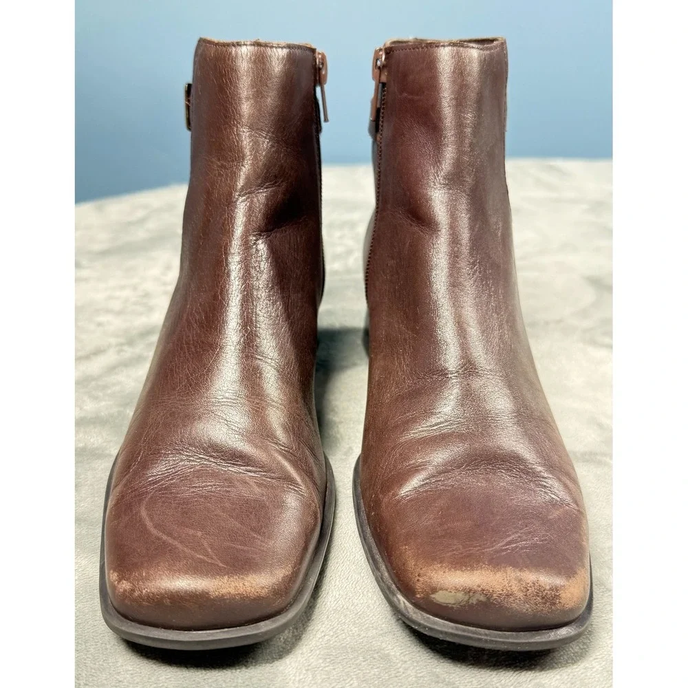 Villager Ankle Boots Womens 6M Brown Leather Zip Block Heel